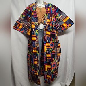 Vibrant 100% Ankara Fabric Duster/Kimono X-long.  Fits Sz 12 - 18. New. TALL.